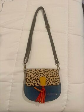 Lena Blue Suede and Leopard Print Crossbody Bag - Recycled Leather